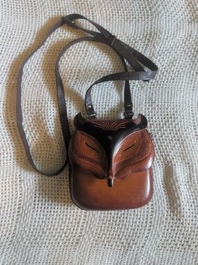 Leather Fox Face Crossbody Bag - Brown